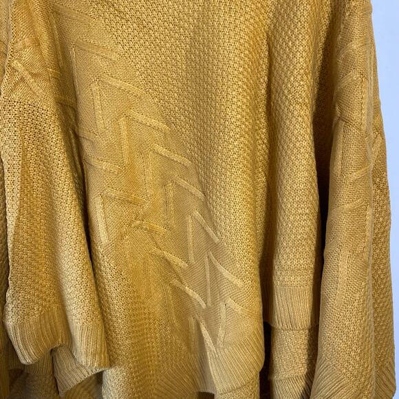 Chunky Mustard Knit Poncho Sweater Turtleneck One Size Lagenlook Cozy‎ Fall Cape - Picture 4 of 7